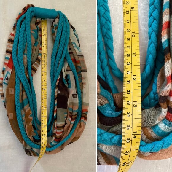 Aztec Infinity Scarf Womens OS Turquoise Braided Southwestern Style - Picture 9 of 11